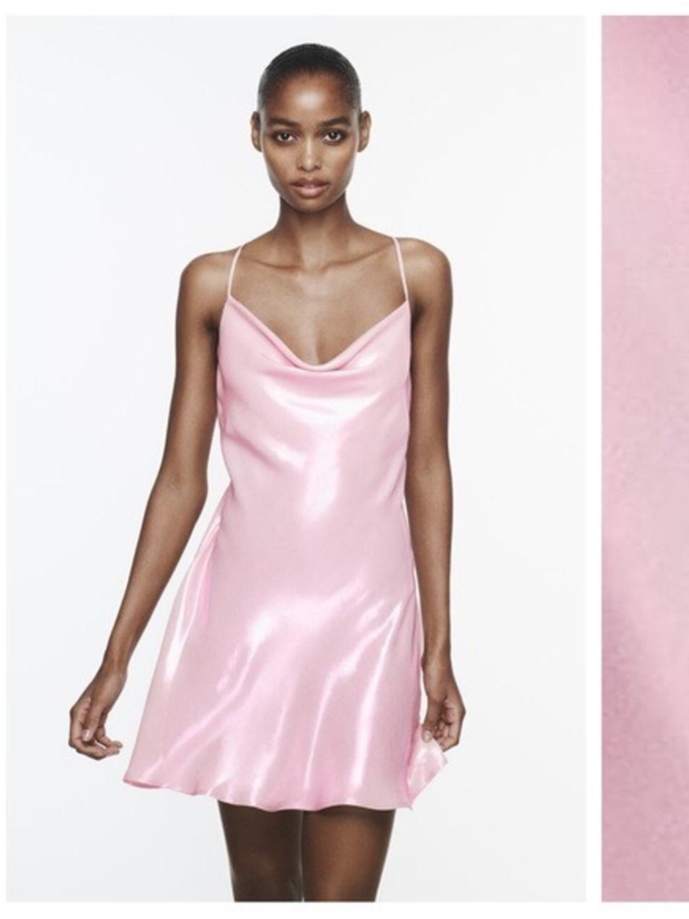 Zara Iridescent Pink Cowl Neck Slip Dress